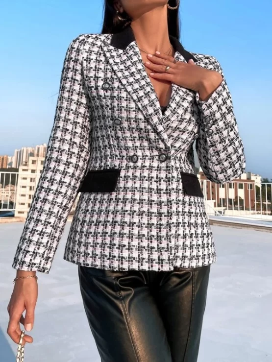 Plaid Tweed Double Breasted Overcoat - Image 3