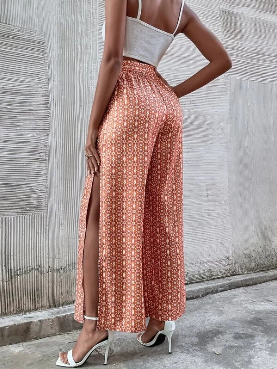 Ditsy Floral Split Thigh Belted Wide Leg Pants - Image 2