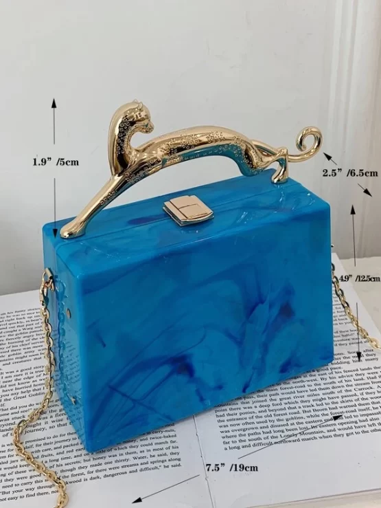 Leopard Handle Design Marble Chain Box Bag - Image 8
