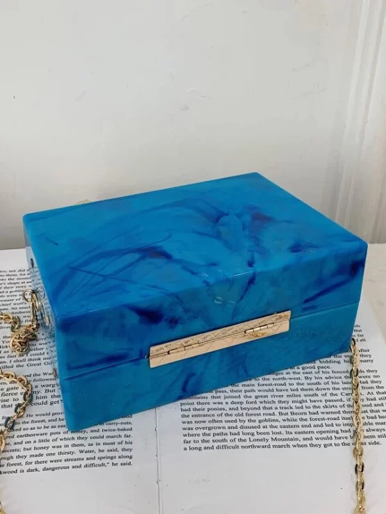 Leopard Handle Design Marble Chain Box Bag - Image 9
