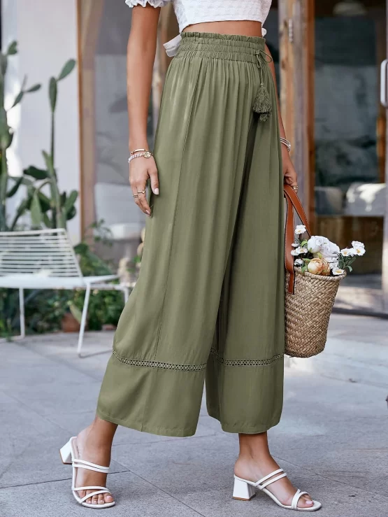 Simplee Tassel Detail Wide Leg Knot Waist Pants - Image 2