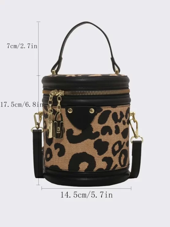 Contrast Leopard Binding Leopard Bucket Bag - Image 2