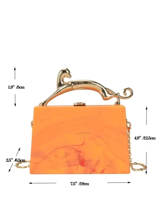 Leopard Handle Design Marble Chain Box Bag - Image 6