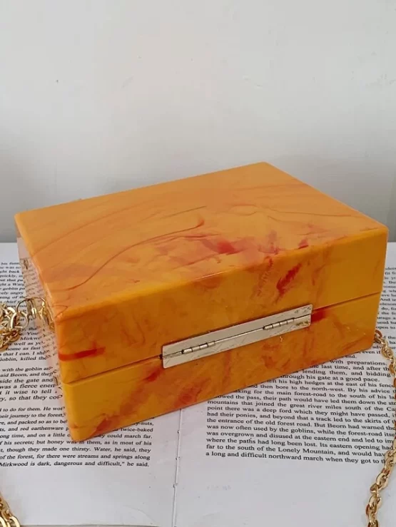 Leopard Handle Design Marble Chain Box Bag - Image 5