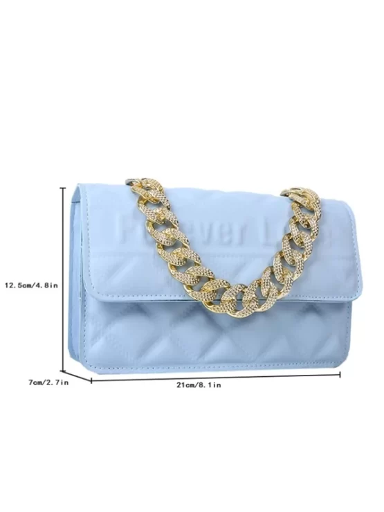 Quilted Small Leather Flap Chain Square Bag - Image 2
