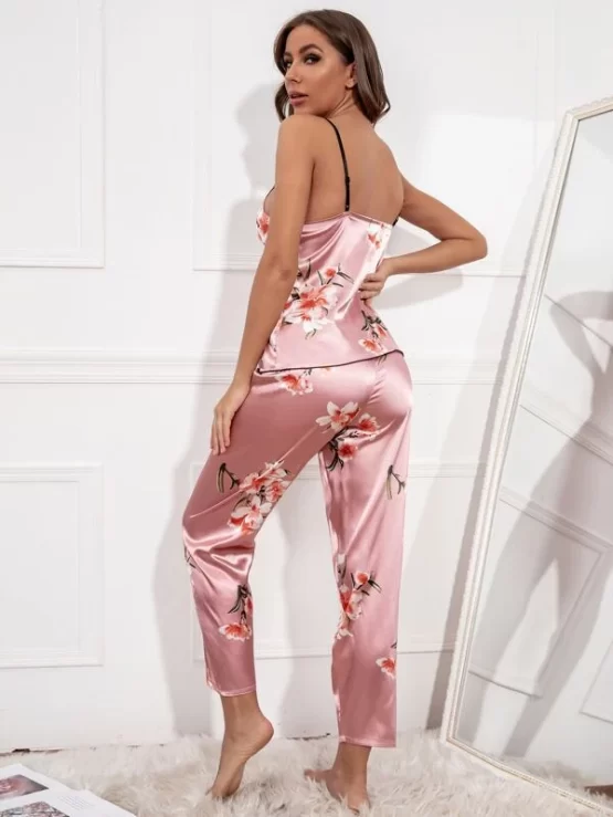 Two pieces Floral Print Backless Night Set - Image 3