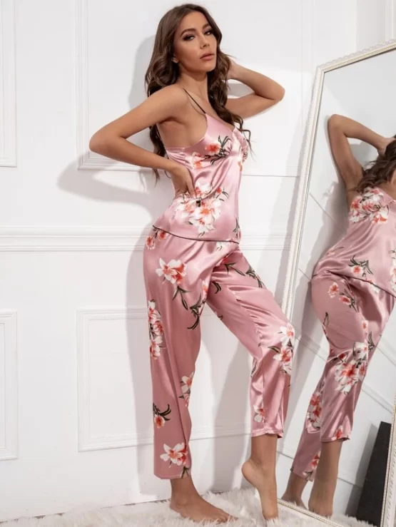 Two pieces Floral Print Backless Night Set - Image 2