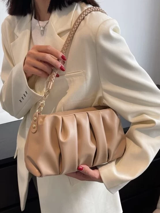 Braided Elegant Handle Design Ruched Bag - Image 2