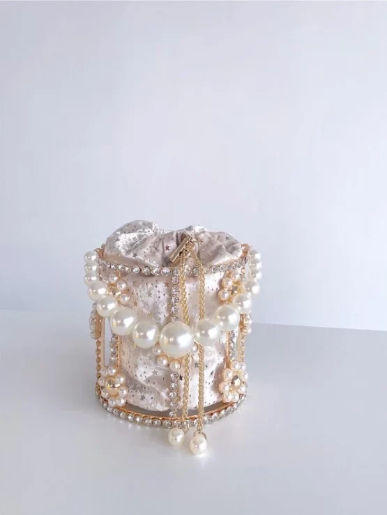 Faux Pearl & Rhinestone Decor Bucket Bag With Inner Pouch - Image 6