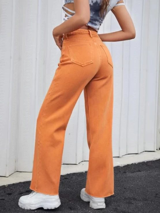 Raw High Waist Hem Straight Leg Jeans - Image 2