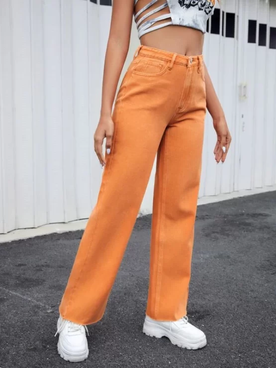 Raw High Waist Hem Straight Leg Jeans - Image 3