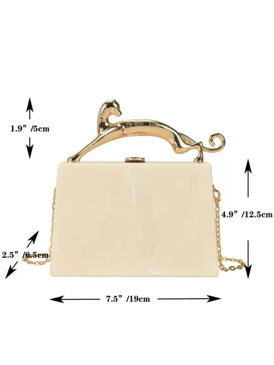 Leopard Handle Design Marble Chain Box Bag - Image 2