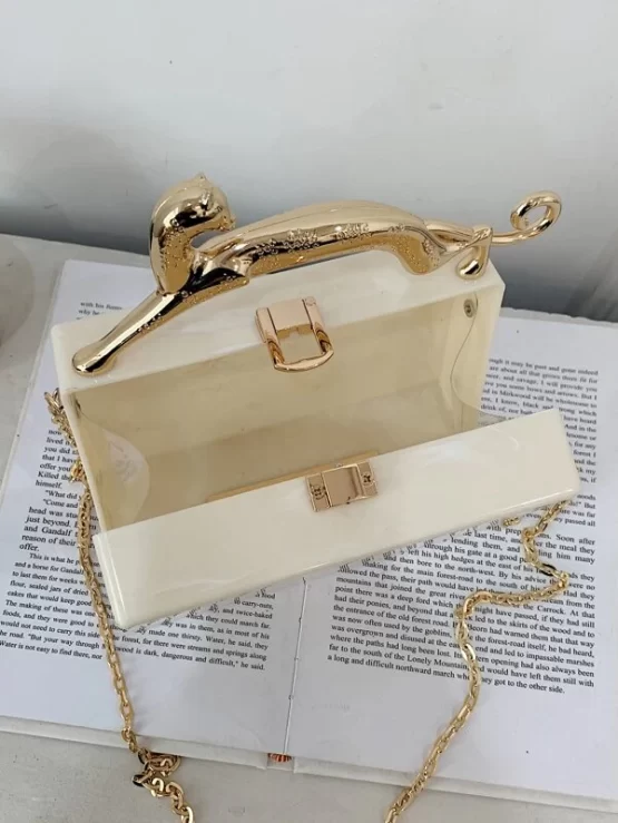 Leopard Handle Design Marble Chain Box Bag - Image 3