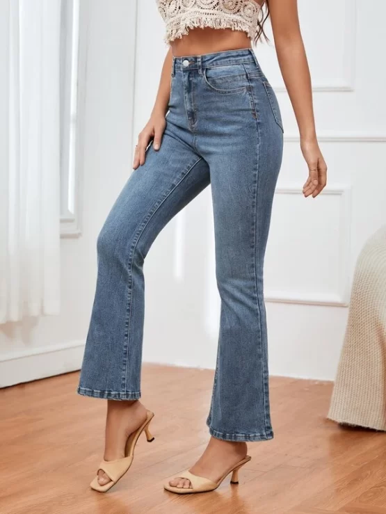 Zipper Fly Button Pocket Bootcut Leg Jeans - Image 3