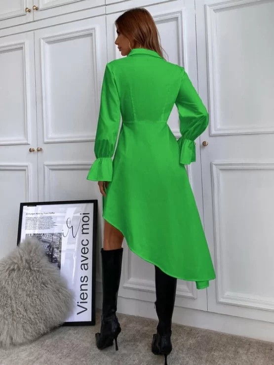 Solid High Low Flounce Sleeve Blouse Without Belt - Image 8