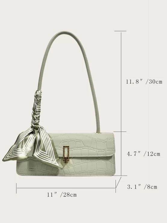 EMERY ROSE Twilly Scarf Decor Crocodile Embossed Flap Square Bag - Image 3