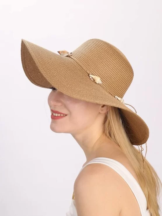 Conch Boho Plain Khaki Decor Straw Hat - Image 2