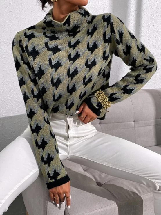 Allover Pattern High Neck Sweater - Image 4