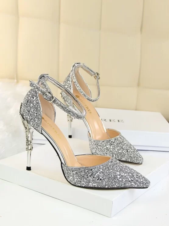 Glitter Point Toe Ankle Strap Sandals