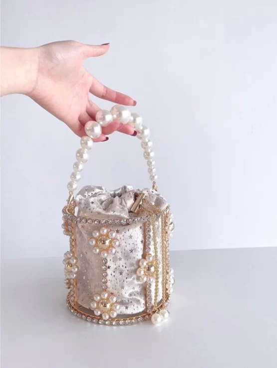 Faux Pearl & Rhinestone Decor Bucket Bag With Inner Pouch - Image 7