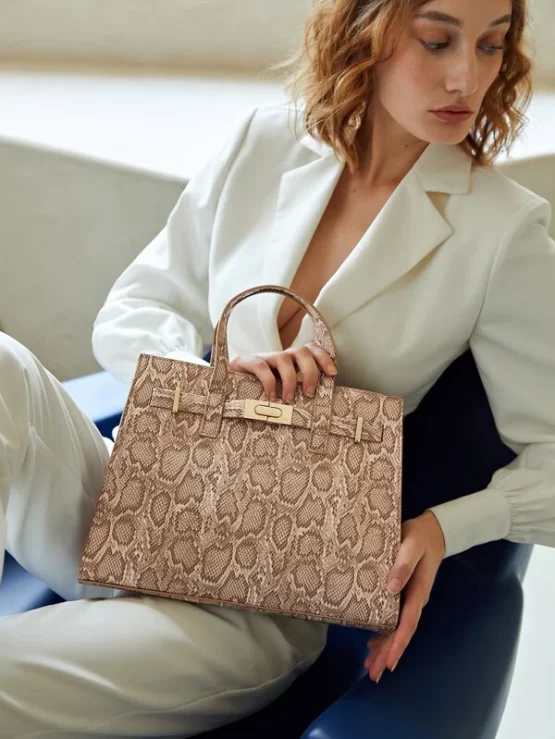 Snakeskin PU Leather Pattern Satchel Bag