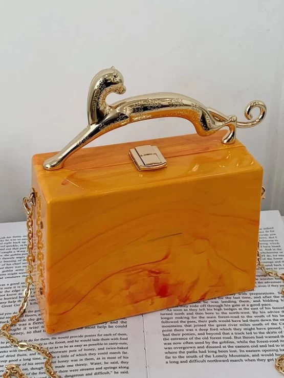 Leopard Handle Design Marble Chain Box Bag - Image 7