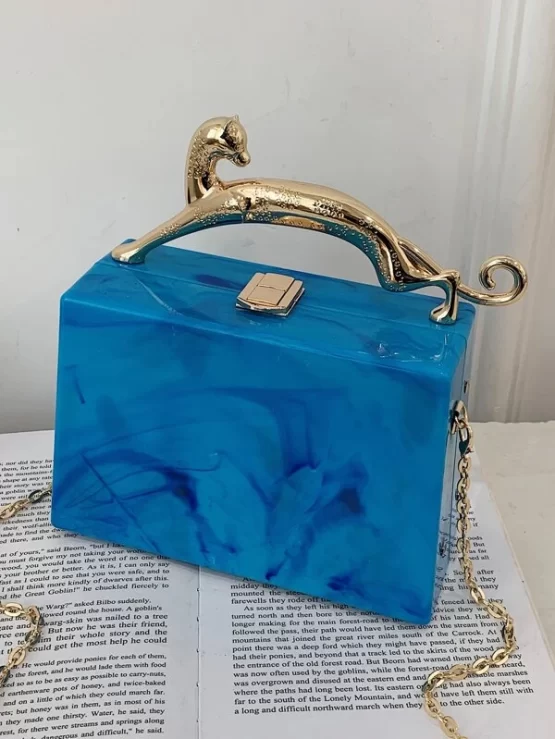 Leopard Handle Design Marble Chain Box Bag - Image 10