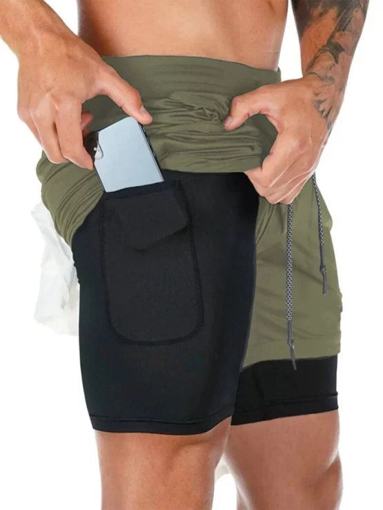 Men 2 In 1 Drawstring Waist Sports Shorts With Phone Pocket - Image 7