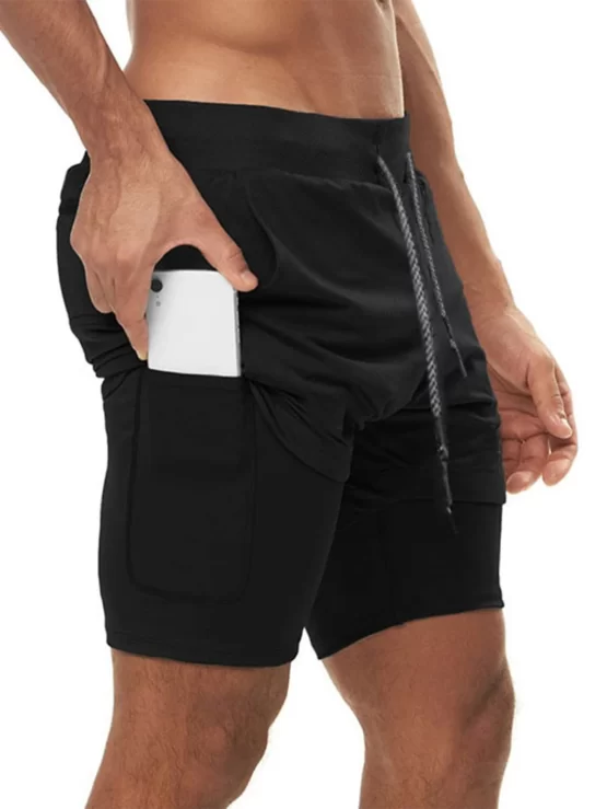 Men 2 In 1 Drawstring Waist Sports Shorts With Phone Pocket - Image 13