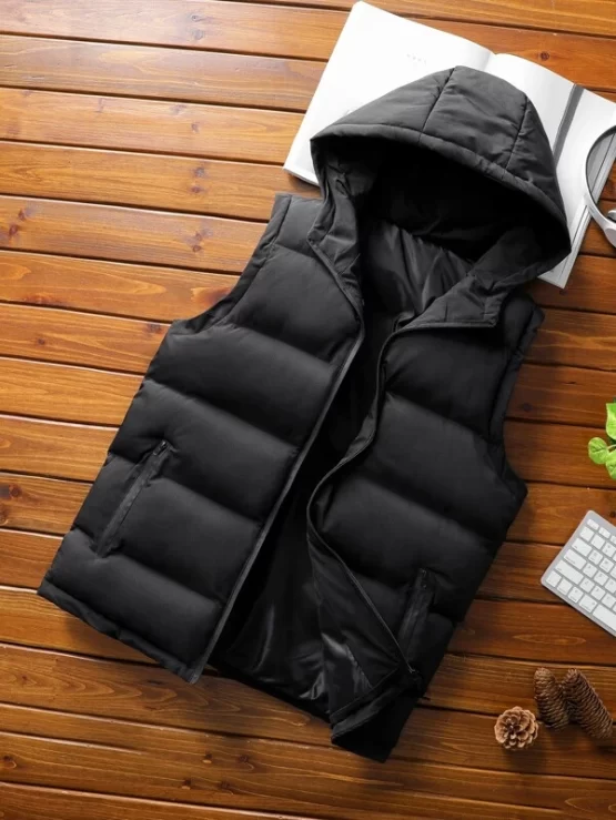 Men Zip Up Sleeveless Hooded Puffer Coat - Image 4