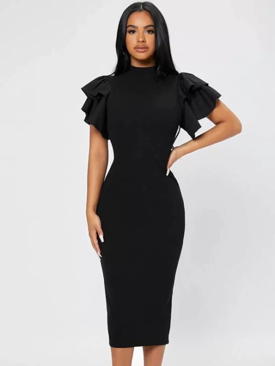 Mock Neck Butterfly Sleeve Split Back Dress - Image 7