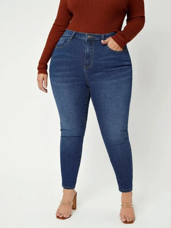 Plus Button Zipper High Waist Skinny Jeans - Image 4