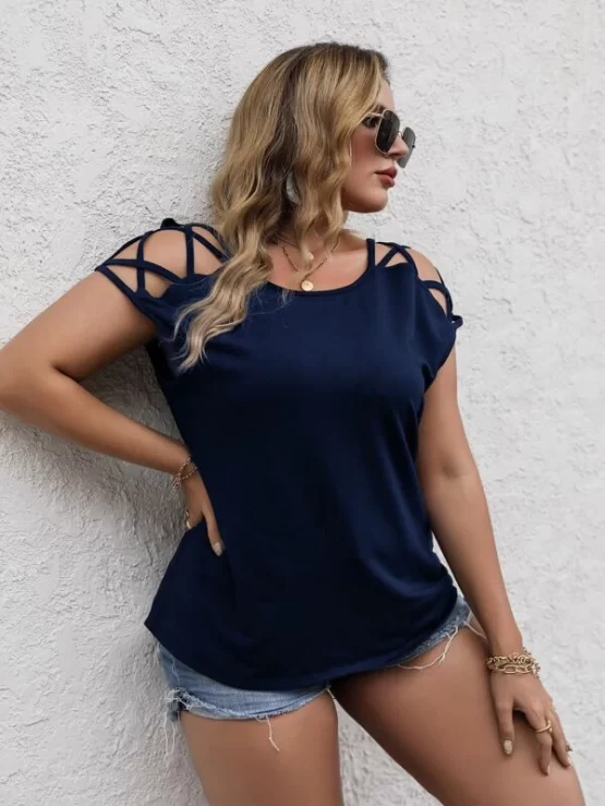 Plus Plain Criss Cross Short Sleeve Tee - Image 4
