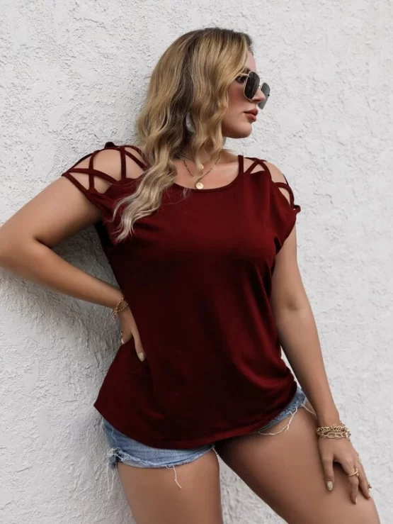 Plus Plain Criss Cross Short Sleeve Tee - Image 7