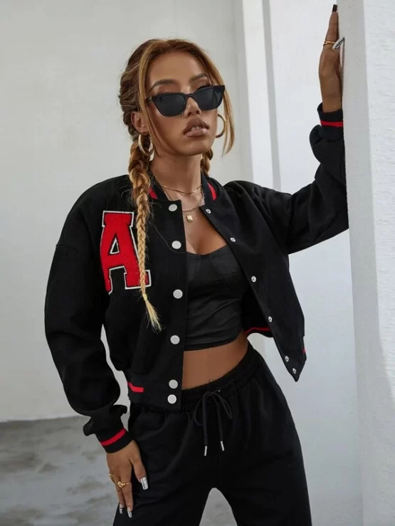Letter Patched Button Bomber Jacket