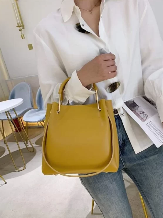 Minimalist Double Handle Bucket Bag - Image 4