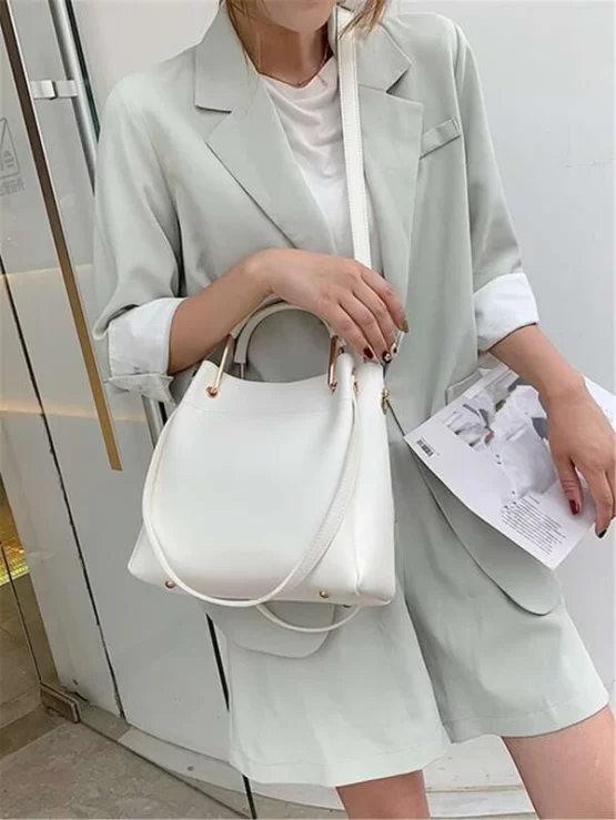 Minimalist Double Handle Bucket Bag - Image 7