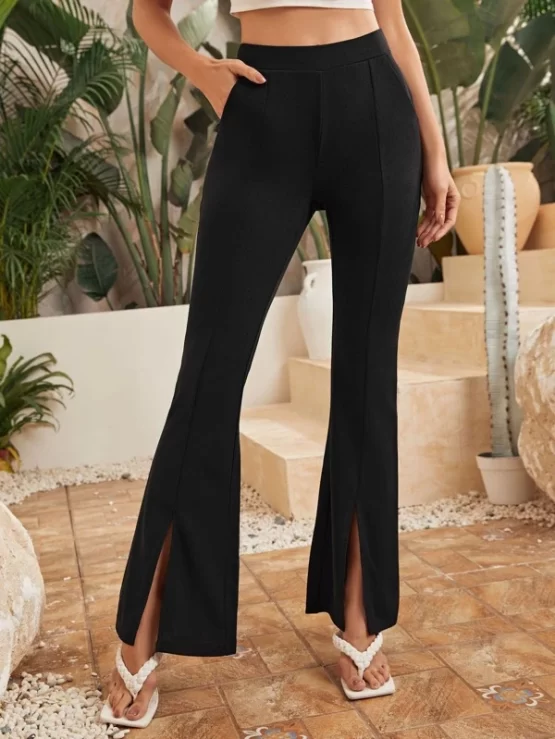 Split High Waist Hem Flared Leg Pants