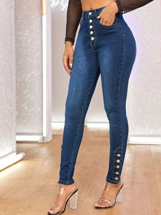 Curvy Stonewash Button Fly Skinny Jeans