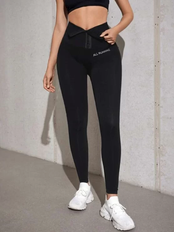 High Waist Letter Pattern Sports Leggings - Image 4