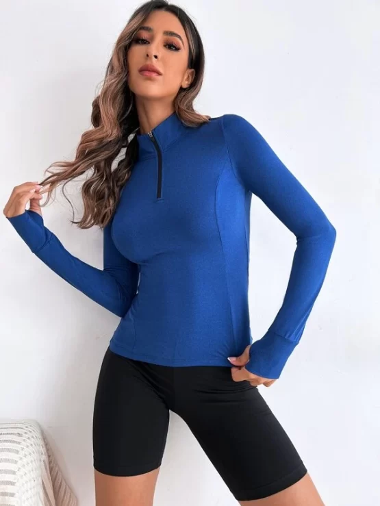 Quarter Zip Thumb Holes Sports Sweatshirt - Image 4
