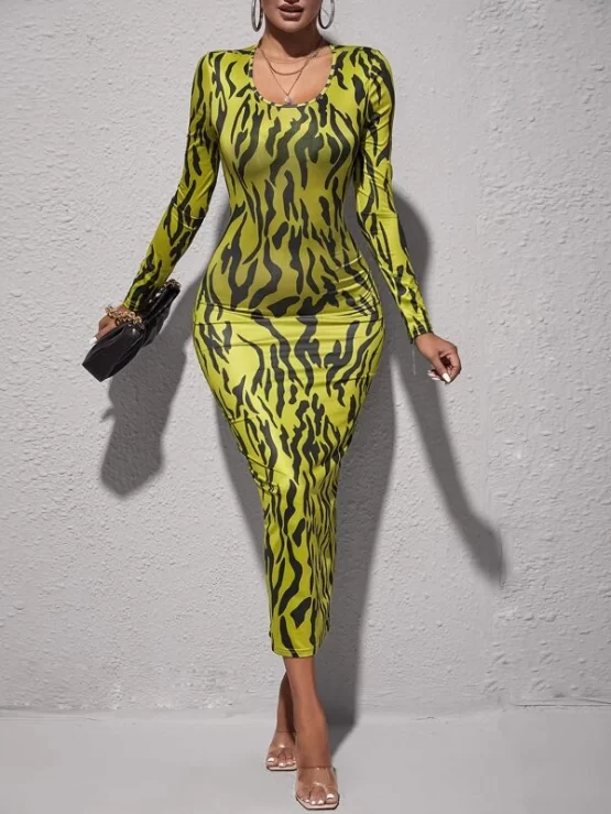 Allover Pencil Elegant Print Bodycon Dress