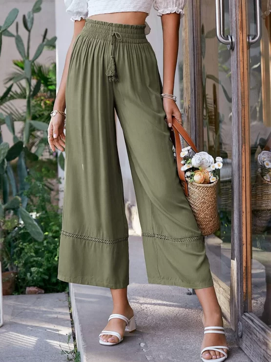 Simplee Tassel Detail Wide Leg Knot Waist Pants