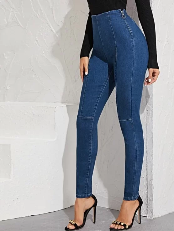 High Waist Denim O-ring Skinny Jeggings - Image 4