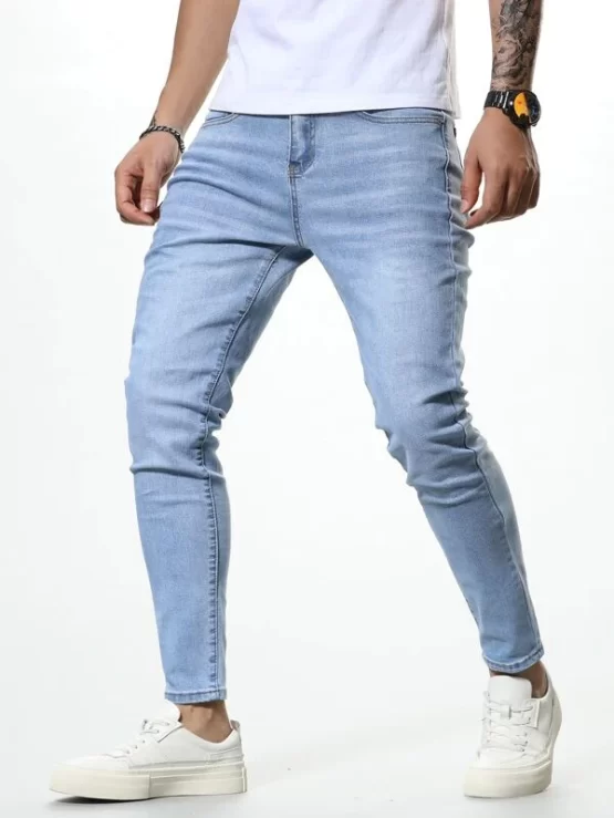 Men Zipper Fly Pocket Solid Skinny Jeans - Image 4