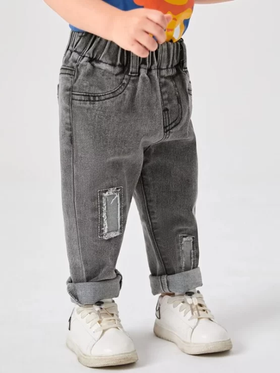 Baby Pocket Ripped Elastic Waist Ripped Jeans