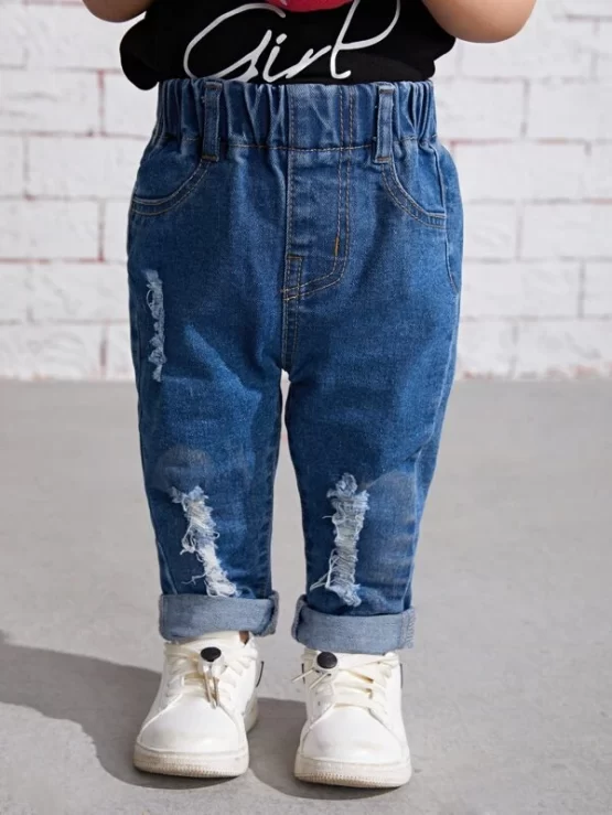 Baby Plain Pocket Frayed Ripped Jeans