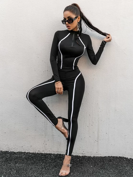 Glamaker Zip Half Placket Tape Detail Tee & Leggings Set