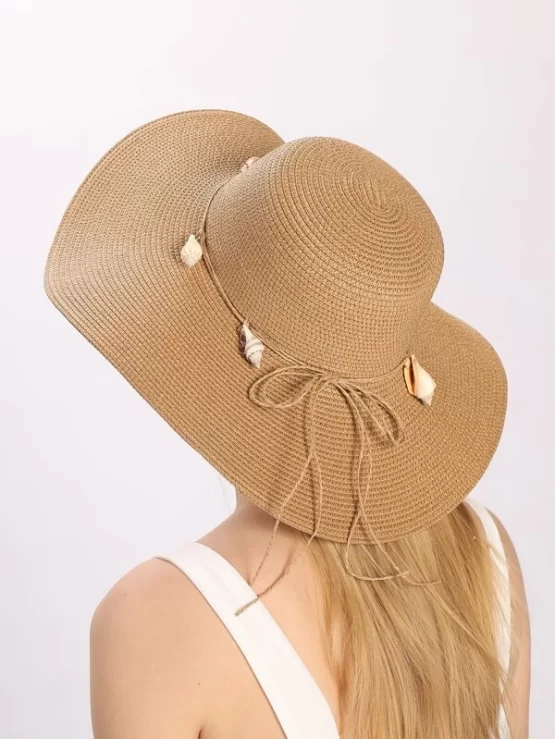 Conch Boho Plain Khaki Decor Straw Hat