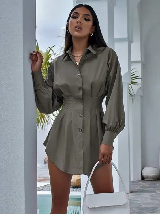 Plain Elegant Through Plicated Button Blouse - Image 4
